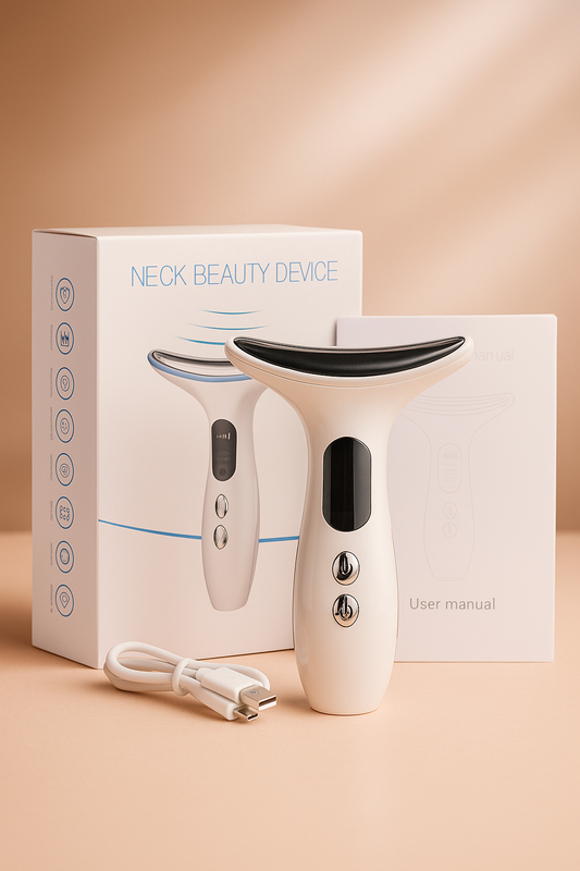 Massageador Rejuvenescedor Facial e de Pescoço 6 em 1 – Lifting, LED, Vibração & Íons