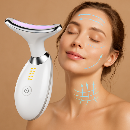 Massageador Facial Portátil com Luz LED 3 Cores – Reduz Rugas e Estimula Colágeno
