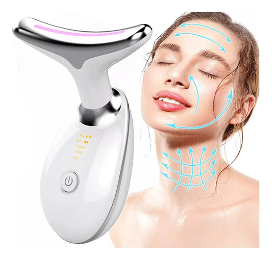 Massageador Facial Portátil com Luz LED 3 Cores – Reduz Rugas e Estimula Colágeno