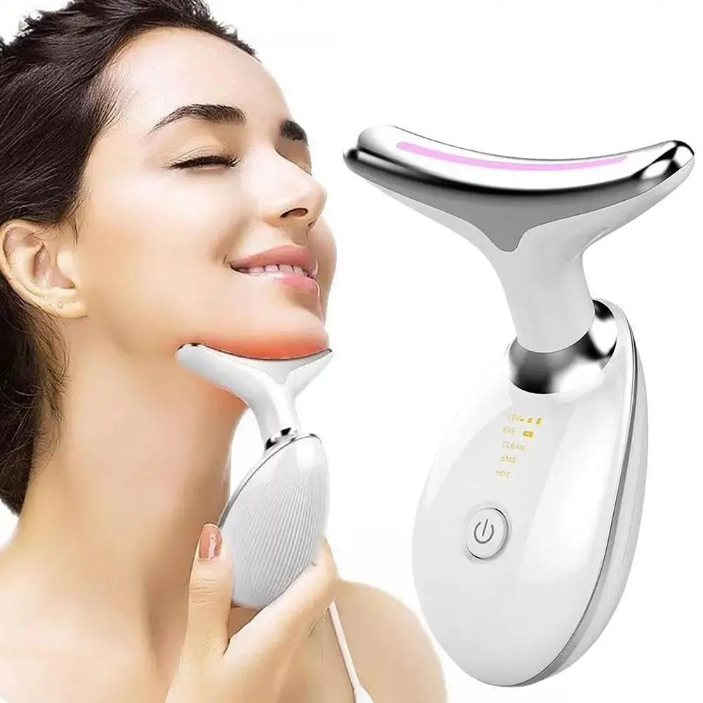 Massageador Facial Portátil com Luz LED 3 Cores – Reduz Rugas e Estimula Colágeno