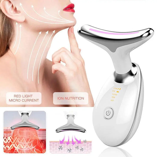 Massageador Facial Portátil com Luz LED 3 Cores – Reduz Rugas e Estimula Colágeno