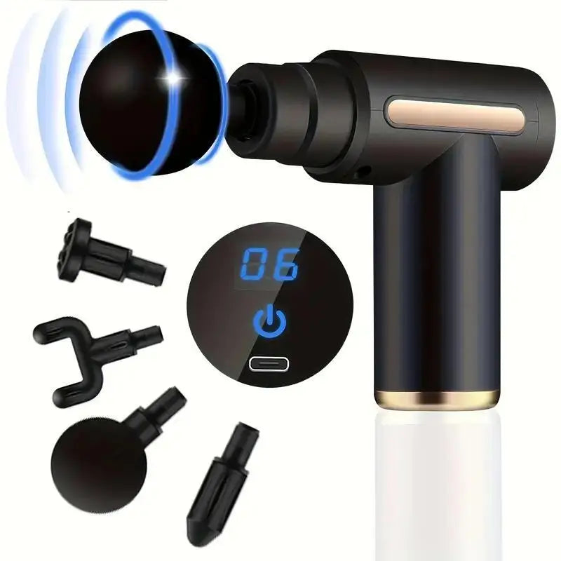 Massageador Muscular Elétrico Portátil – 6 Velocidades, Visor Digital e 4 Cabeçotes