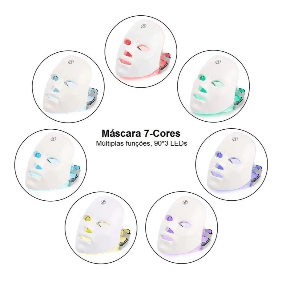 Máscara LED Facial 7 Cores – Tratamento Estético Profissional em Casa