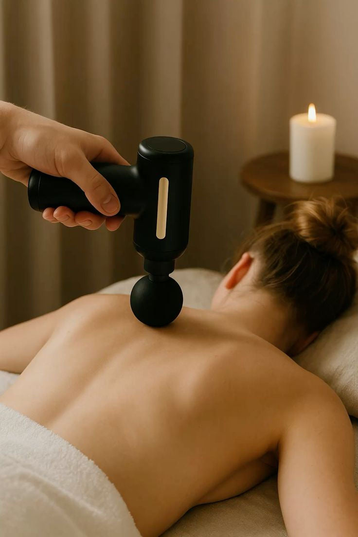 Massageador Muscular Elétrico Portátil – 6 Velocidades, Visor Digital e 4 Cabeçotes